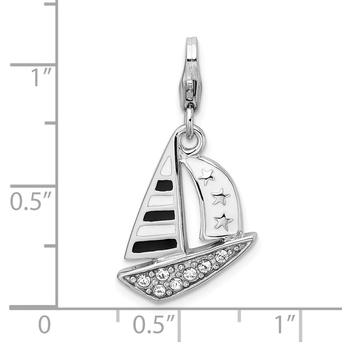 Million Charms 925 Sterling Silver With Rhodium-Plated 3-D Enameled Nautical Sailboat With Lobster Clasp Charm