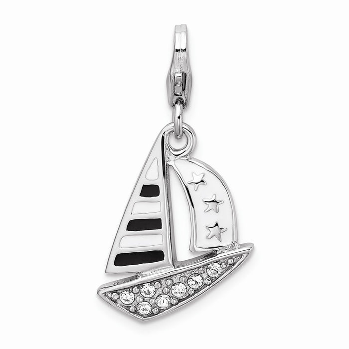 Million Charms 925 Sterling Silver With Rhodium-Plated 3-D Enameled Nautical Sailboat With Lobster Clasp Charm