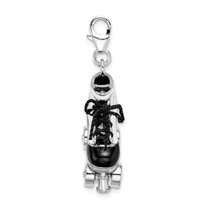 Million Charms 925 Sterling Silver Rhodium-Plated 3-D Enameled Roller Skate With Lobster Clasp Charm