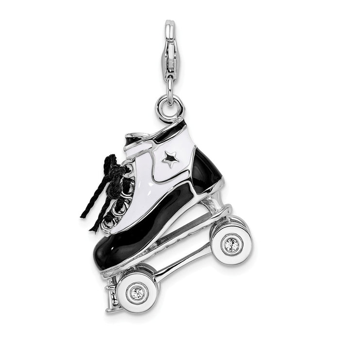 Million Charms 925 Sterling Silver Rhodium-Plated 3-D Enameled Roller Skate With Lobster Clasp Charm