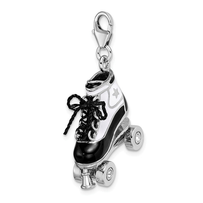 Million Charms 925 Sterling Silver Rhodium-Plated 3-D Enameled Roller Skate With Lobster Clasp Charm