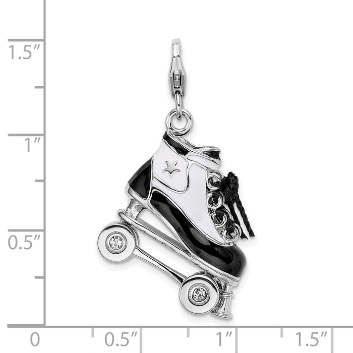 Million Charms 925 Sterling Silver Rhodium-Plated 3-D Enameled Roller Skate With Lobster Clasp Charm