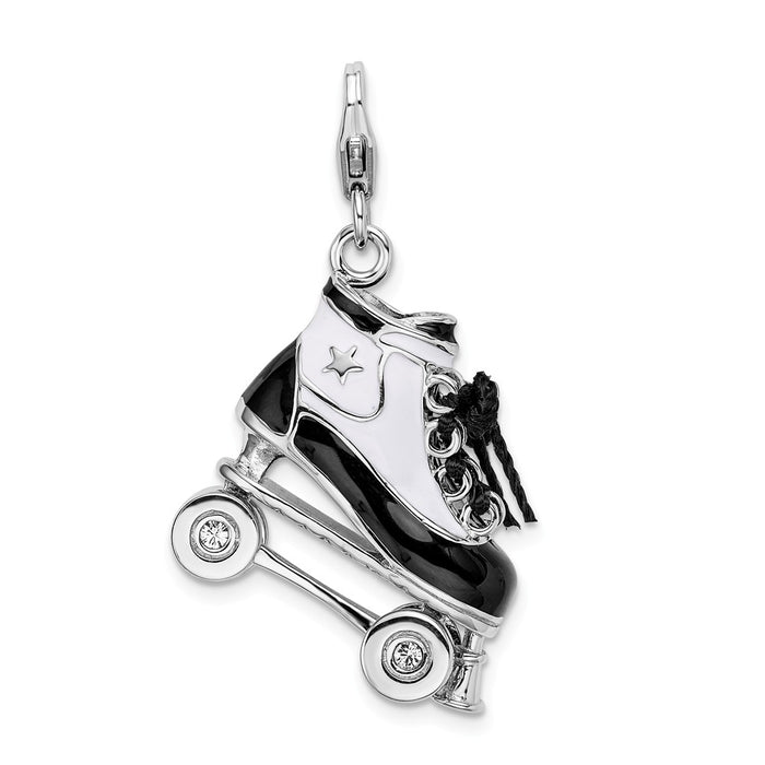 Million Charms 925 Sterling Silver Rhodium-Plated 3-D Enameled Roller Skate With Lobster Clasp Charm