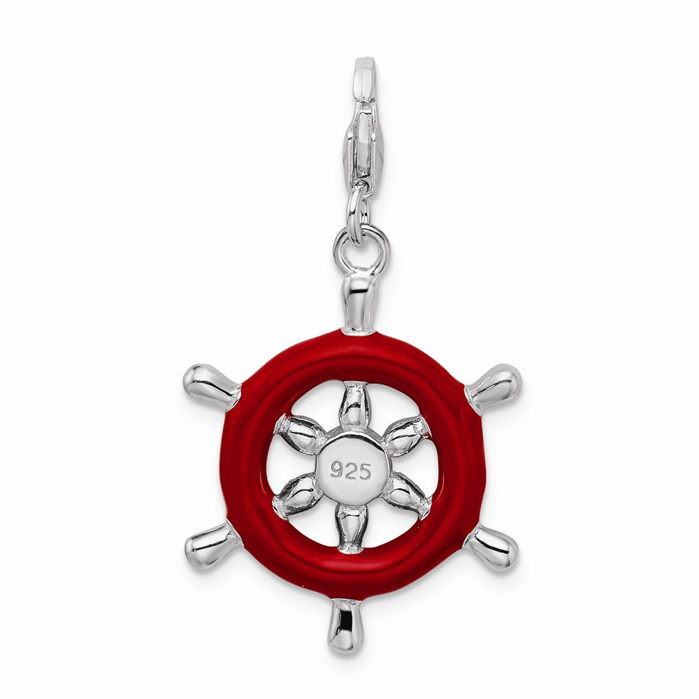 Million Charms 925 Sterling Silver With Rhodium-Plated Enamel Swarovski Crystals Ship Wheel With Lobster