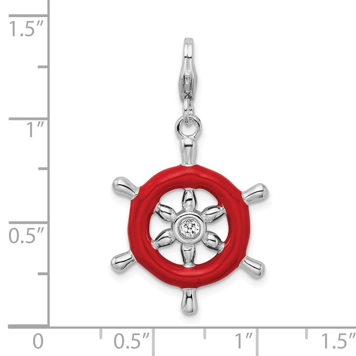 Million Charms 925 Sterling Silver With Rhodium-Plated Enamel Swarovski Crystals Ship Wheel With Lobster