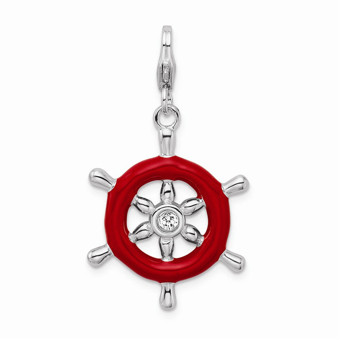 Million Charms 925 Sterling Silver With Rhodium-Plated Enamel Swarovski Crystals Ship Wheel With Lobster