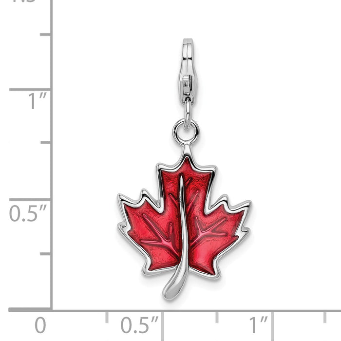 Million Charms 925 Sterling Silver With Rhodium-Plated 3-D Enameled Maple Leaf With Lobster Clasp Charm