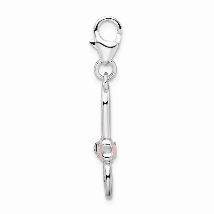 Million Charms 925 Sterling Silver Rhodium-Plated 3-D Enameled Comb With Lobster Clasp Charm