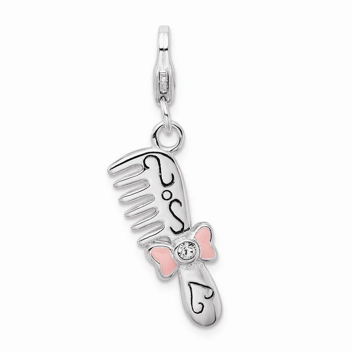 Million Charms 925 Sterling Silver Rhodium-Plated 3-D Enameled Comb With Lobster Clasp Charm