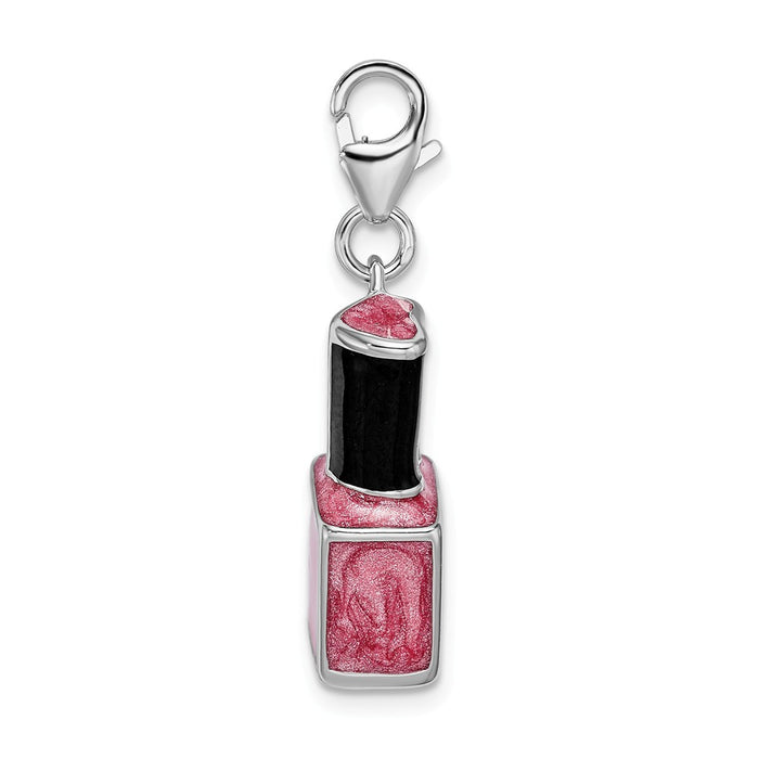 Million Charms 925 Sterling Silver With Rhodium-Plated 3-D Enameled Pink Nail Polish Bottle With Lobster Clasp Charm