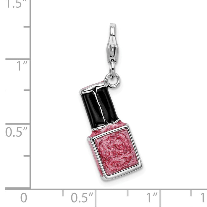 Million Charms 925 Sterling Silver With Rhodium-Plated 3-D Enameled Pink Nail Polish Bottle With Lobster Clasp Charm