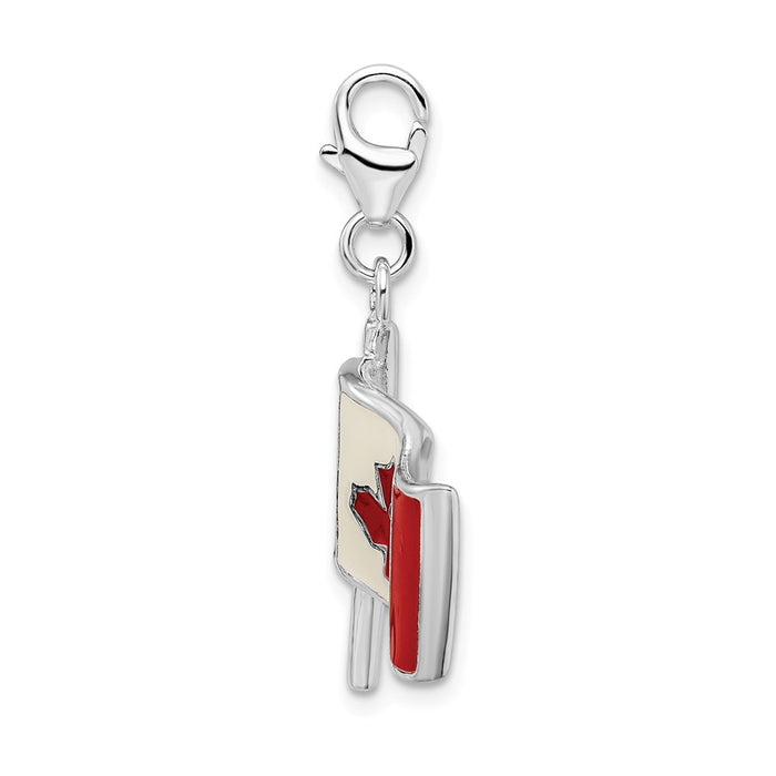 Million Charms 925 Sterling Silver With Rhodium-Plated 3-D Enameled Canadian Flag With Lobster Clasp Charm