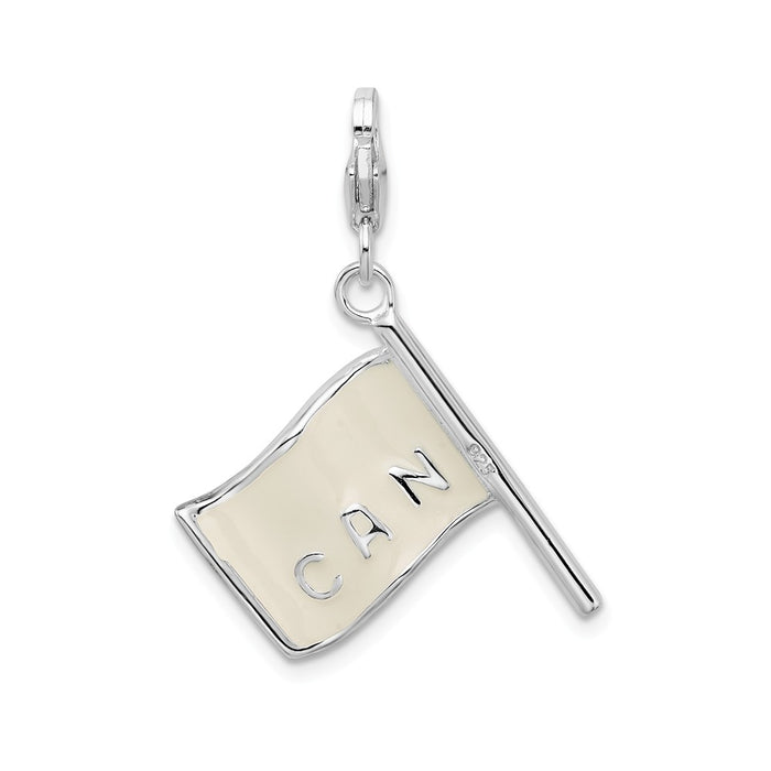 Million Charms 925 Sterling Silver With Rhodium-Plated 3-D Enameled Canadian Flag With Lobster Clasp Charm