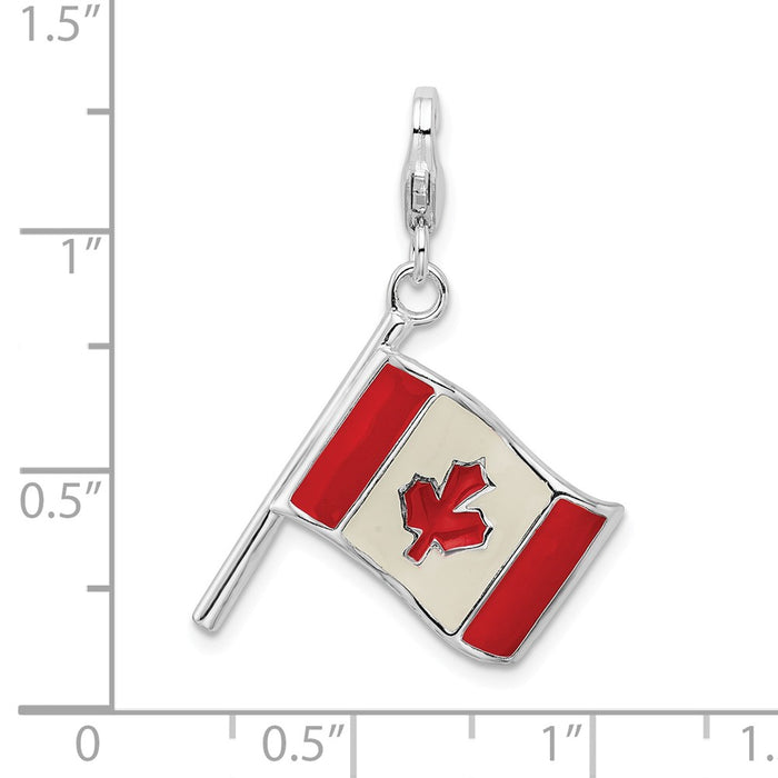 Million Charms 925 Sterling Silver With Rhodium-Plated 3-D Enameled Canadian Flag With Lobster Clasp Charm