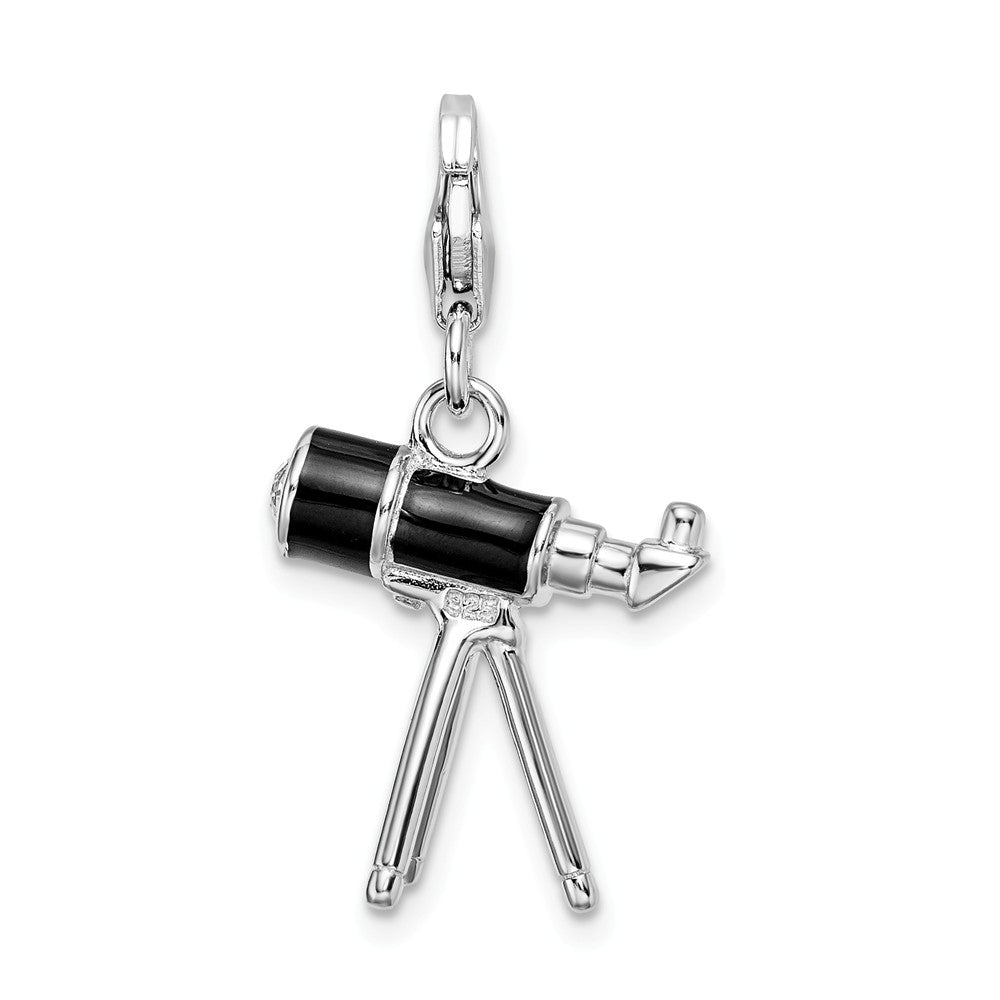 Million Charms 925 Sterling Silver With Rhodium-Plated 3-D Enameled Telescope With Lobster Clasp Charm