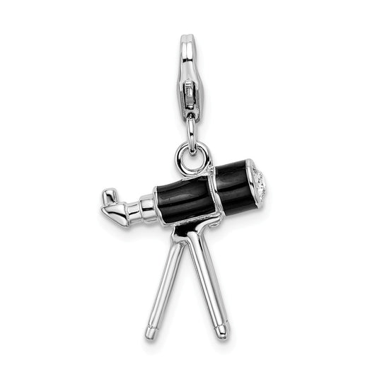 Million Charms 925 Sterling Silver With Rhodium-Plated 3-D Enameled Telescope With Lobster Clasp Charm