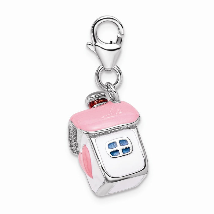 Million Charms 925 Sterling Silver With Rhodium-Plated 3-D Enameled House With Lobster Clasp Charm