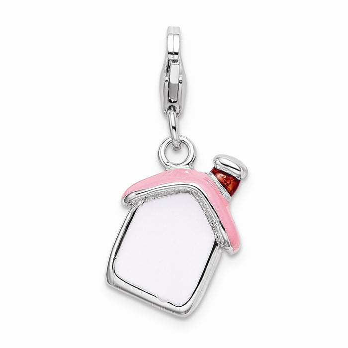 Million Charms 925 Sterling Silver With Rhodium-Plated 3-D Enameled House With Lobster Clasp Charm