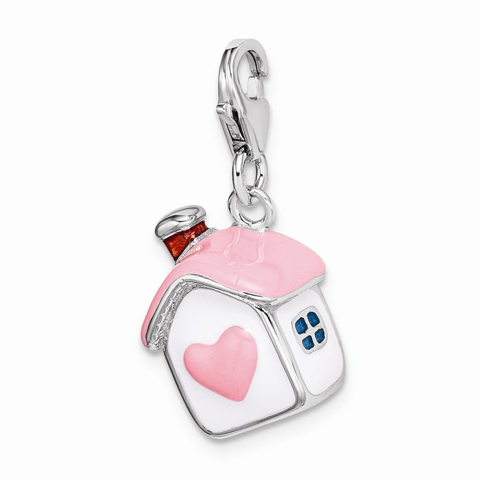 Million Charms 925 Sterling Silver With Rhodium-Plated 3-D Enameled House With Lobster Clasp Charm