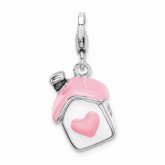 Million Charms 925 Sterling Silver With Rhodium-Plated 3-D Enameled House With Lobster Clasp Charm