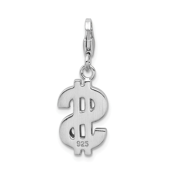 Million Charms 925 Sterling Silver With Rhodium-Plated Swarovski Crystals Dollar Sign With Lobster Clasp Charm