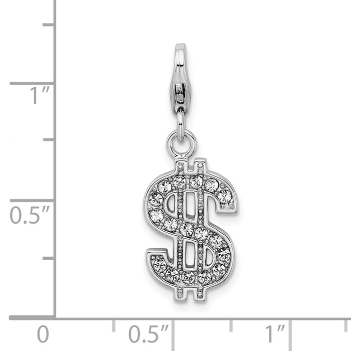 Million Charms 925 Sterling Silver With Rhodium-Plated Swarovski Crystals Dollar Sign With Lobster Clasp Charm