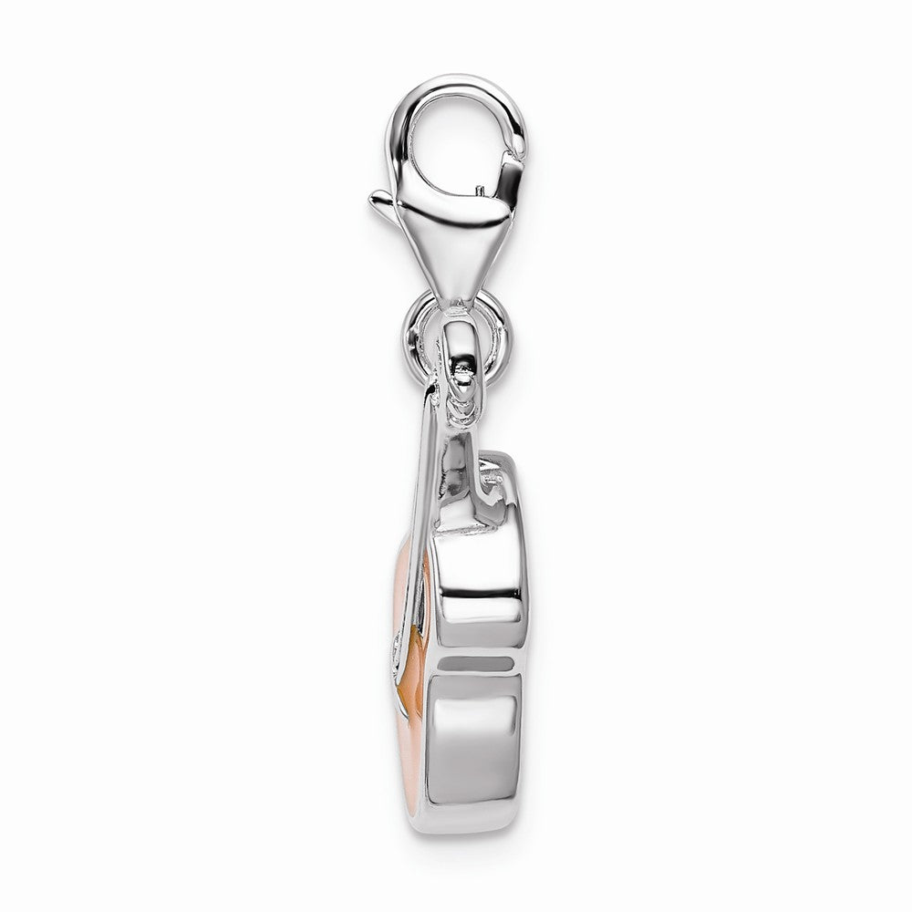 Million Charms 925 Sterling Silver With Rhodium-Plated 3-D Enameled Guitar With Lobster Clasp Charm