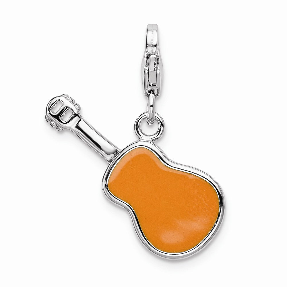 Million Charms 925 Sterling Silver With Rhodium-Plated 3-D Enameled Guitar With Lobster Clasp Charm