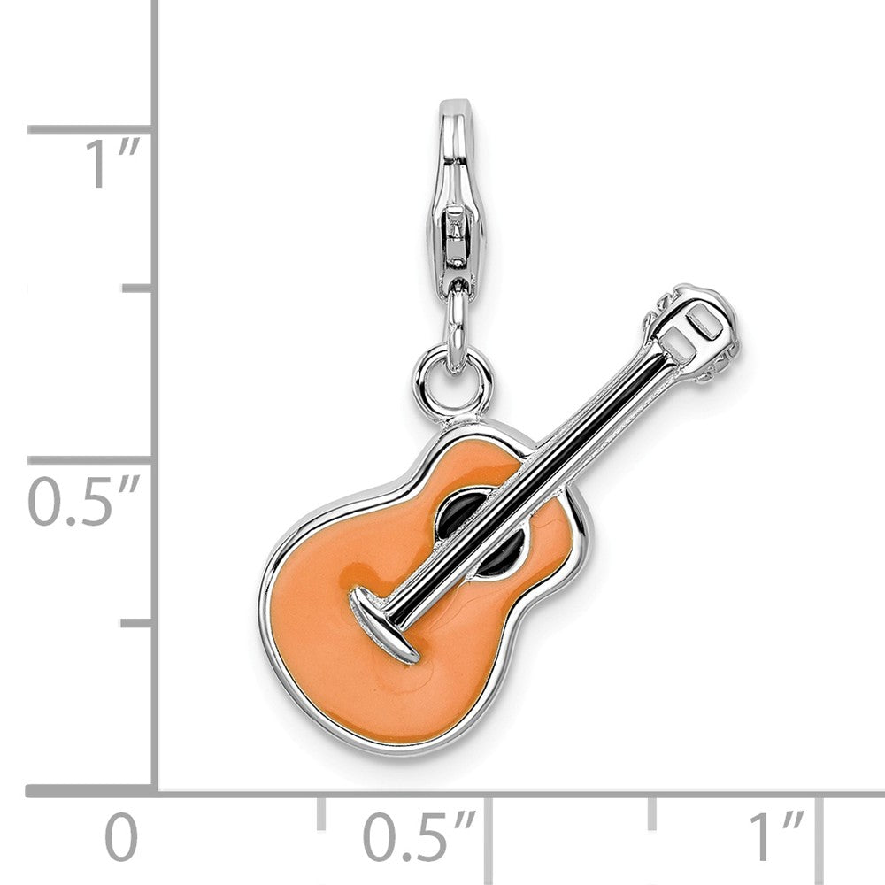 Million Charms 925 Sterling Silver With Rhodium-Plated 3-D Enameled Guitar With Lobster Clasp Charm