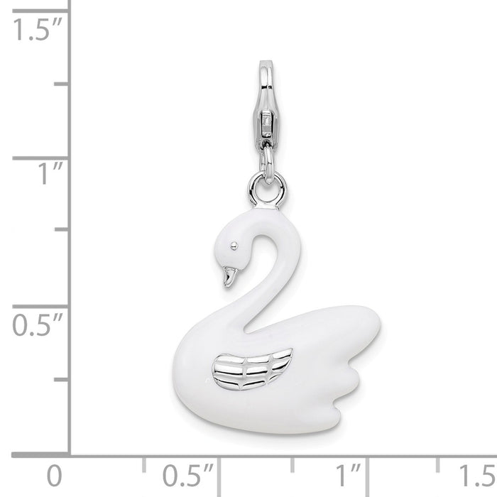 Million Charms 925 Sterling Silver Rhodium-Plated 3-D Enameled Swan With Lobster Clasp Charm