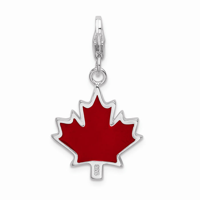 Million Charms 925 Sterling Silver With Rhodium-Plated 3-D Enameled I Love Can Maple Leaf With Lobster Clasp Charm