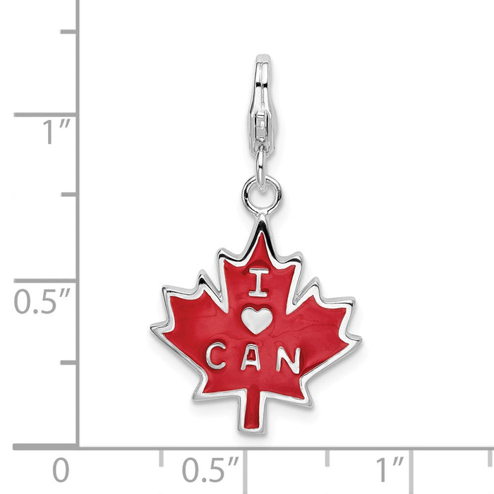 Million Charms 925 Sterling Silver With Rhodium-Plated 3-D Enameled I Love Can Maple Leaf With Lobster Clasp Charm