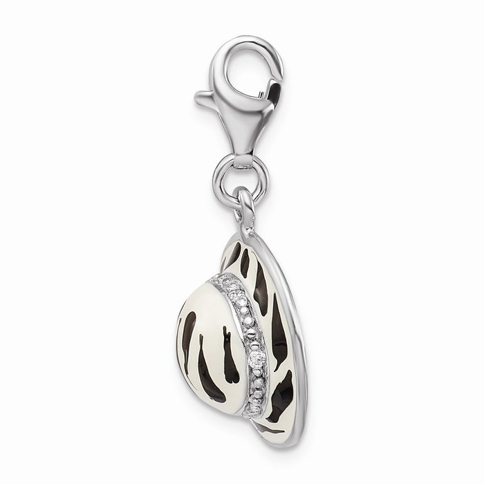 Million Charms 925 Sterling Silver Rhodium-Plated Click-On (Cubic Zirconia) CZ Enamel Zebra Hat Charm