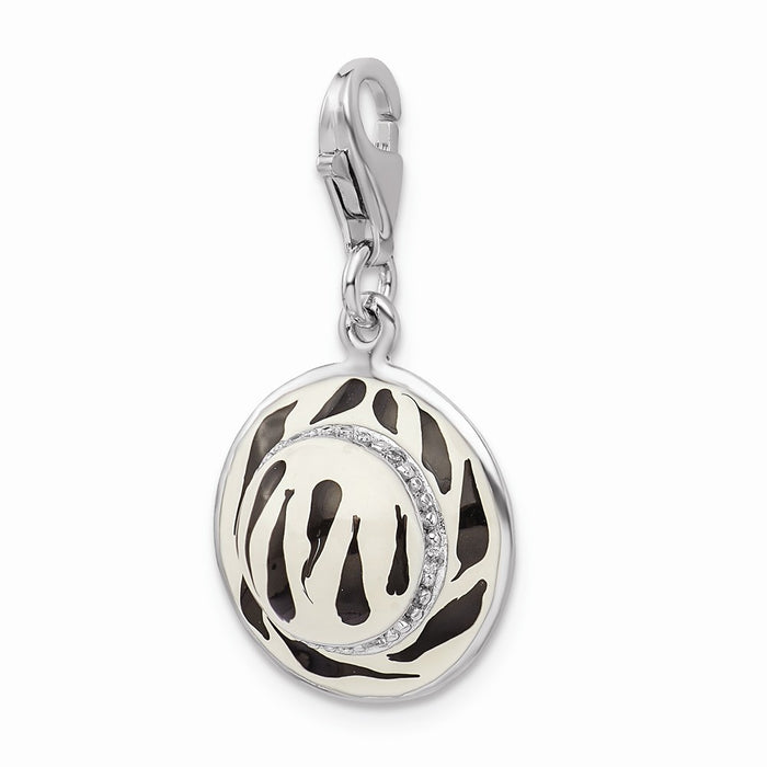 Million Charms 925 Sterling Silver Rhodium-Plated Click-On (Cubic Zirconia) CZ Enamel Zebra Hat Charm