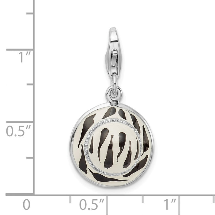 Million Charms 925 Sterling Silver Rhodium-Plated Click-On (Cubic Zirconia) CZ Enamel Zebra Hat Charm