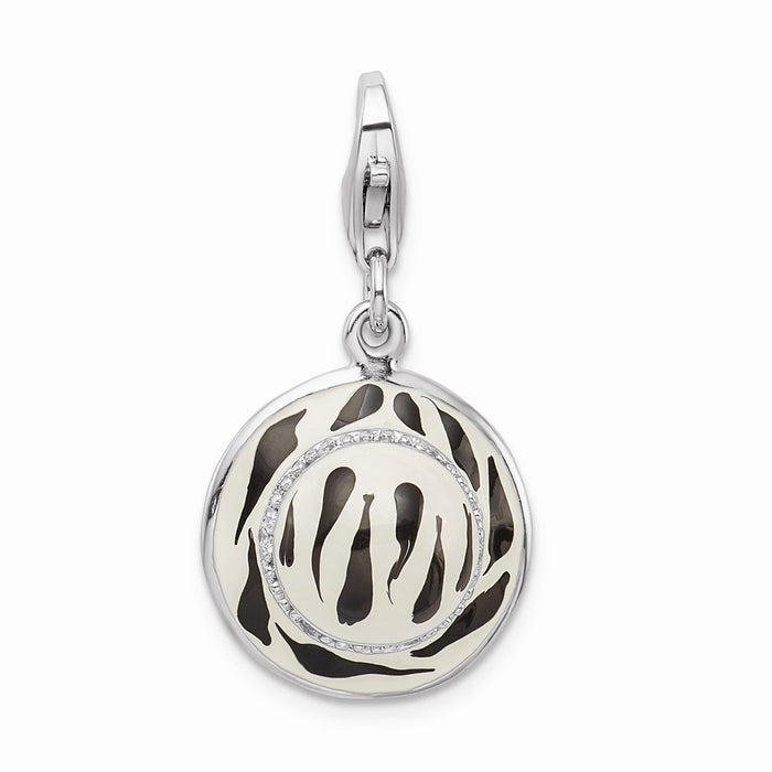 Million Charms 925 Sterling Silver Rhodium-Plated Click-On (Cubic Zirconia) CZ Enamel Zebra Hat Charm