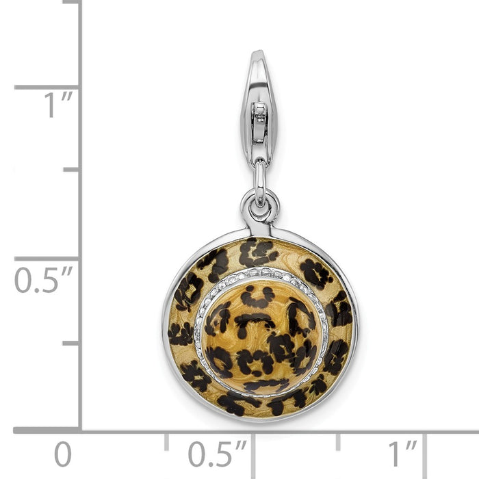 Million Charms 925 Sterling Silver Rhodium-Plated Click-On (Cubic Zirconia) CZ Enamel Leopard Hat Charm