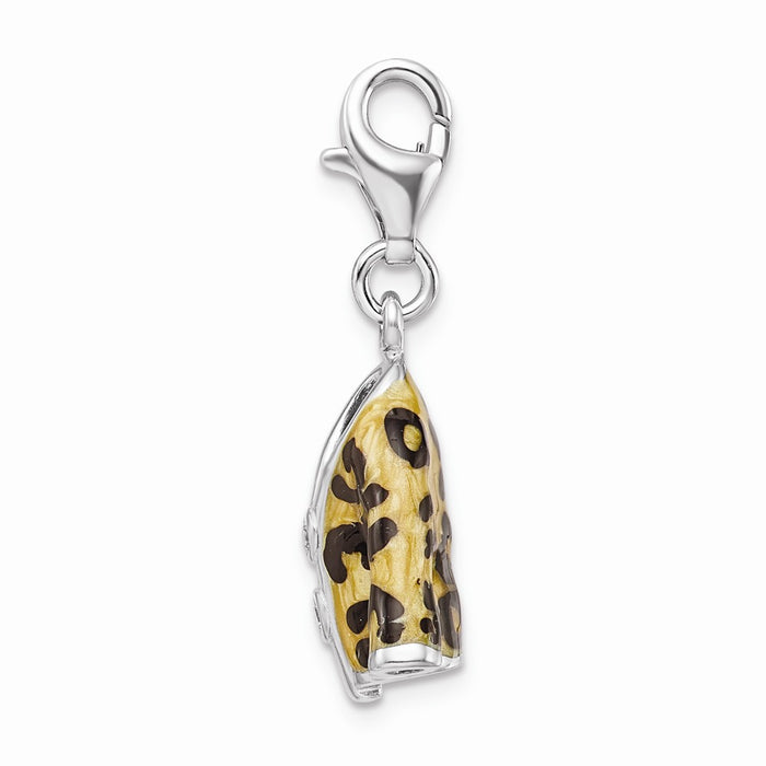 Million Charms 925 Sterling Silver Rhodium-Plated Click-On (Cubic Zirconia) CZ Enamel Leopard Jacket Charm