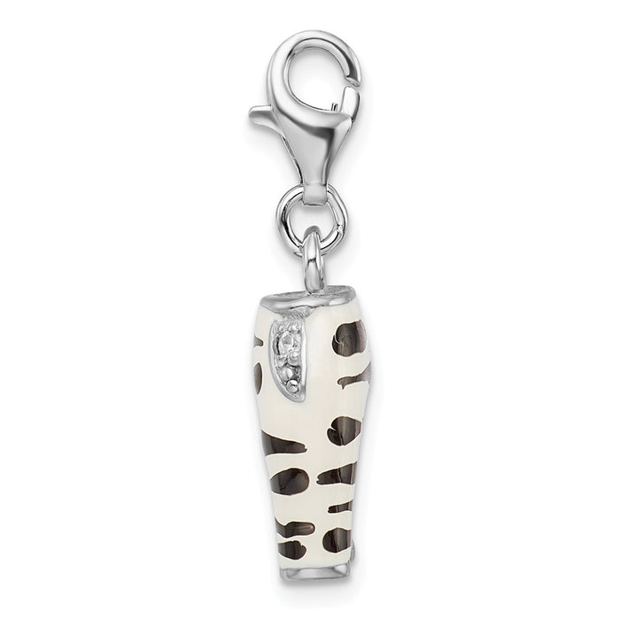 Million Charms 925 Sterling Silver Rhodium-Plated Click-On (Cubic Zirconia) CZ Enamel Zebra Pants Charm