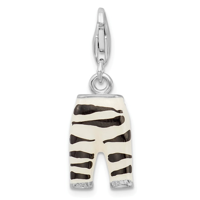 Million Charms 925 Sterling Silver Rhodium-Plated Click-On (Cubic Zirconia) CZ Enamel Zebra Pants Charm