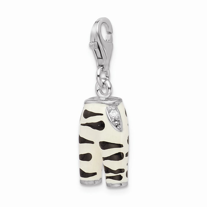 Million Charms 925 Sterling Silver Rhodium-Plated Click-On (Cubic Zirconia) CZ Enamel Zebra Pants Charm