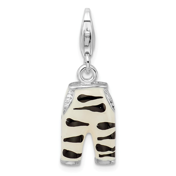 Million Charms 925 Sterling Silver Rhodium-Plated Click-On (Cubic Zirconia) CZ Enamel Zebra Pants Charm