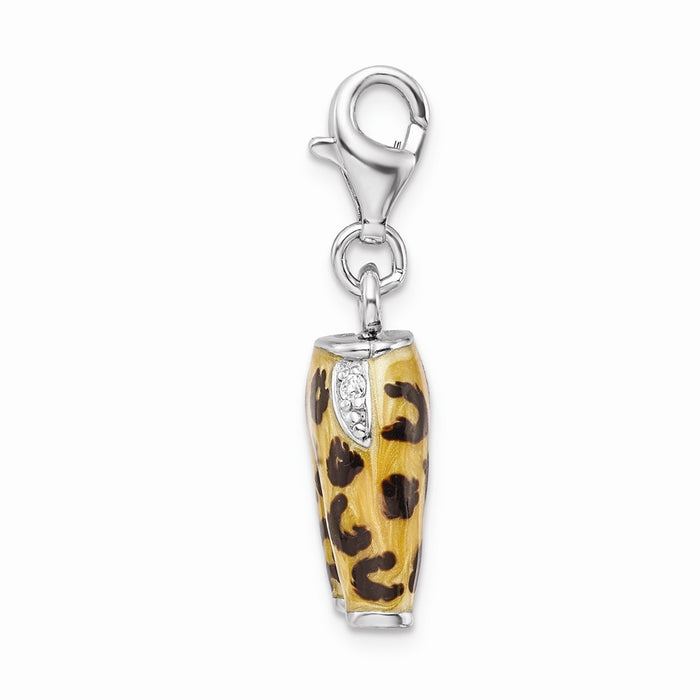 Million Charms 925 Sterling Silver Rhodium-Plated Click-On (Cubic Zirconia) CZ Enamel Leopard Pants Charm