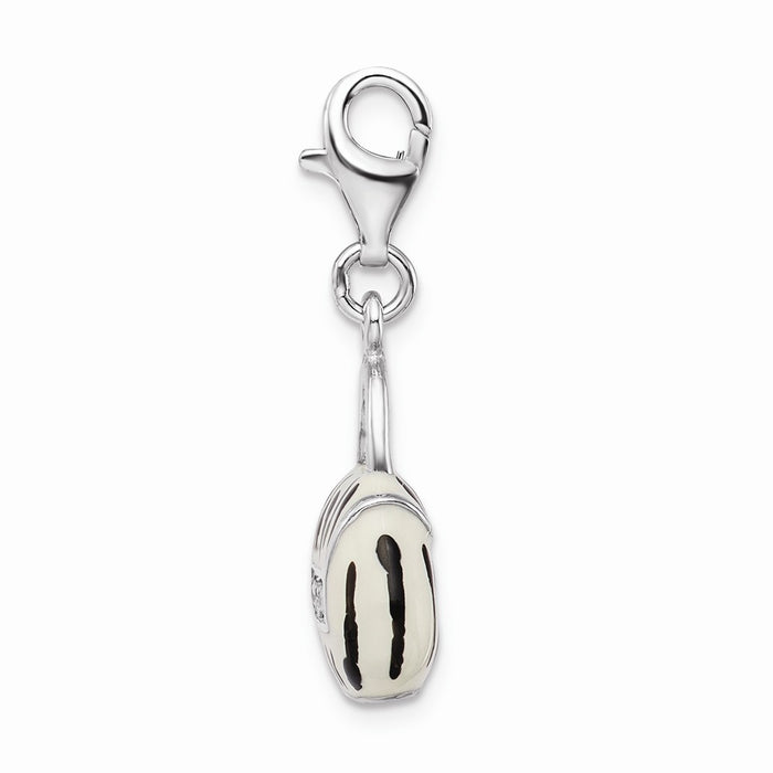 Million Charms 925 Sterling Silver Rhodium-Plated Click-On (Cubic Zirconia) CZ Enamel Zebra Purse Charm