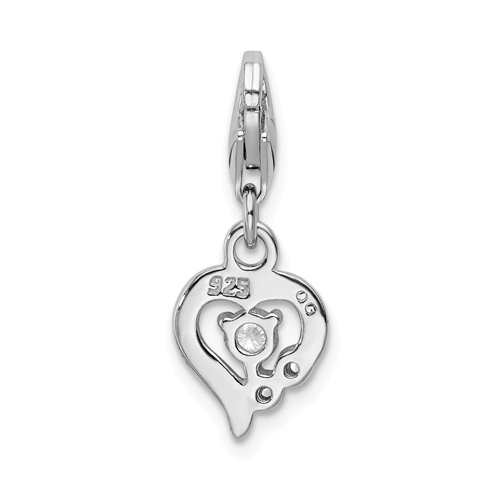 Million Charms 925 Sterling Silver Rhodium-Plated Click-On (Cubic Zirconia) CZ Polished Heart Charm