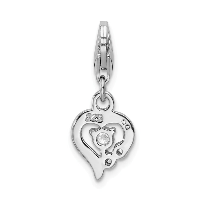 Million Charms 925 Sterling Silver Rhodium-Plated Click-On (Cubic Zirconia) CZ Polished Heart Charm