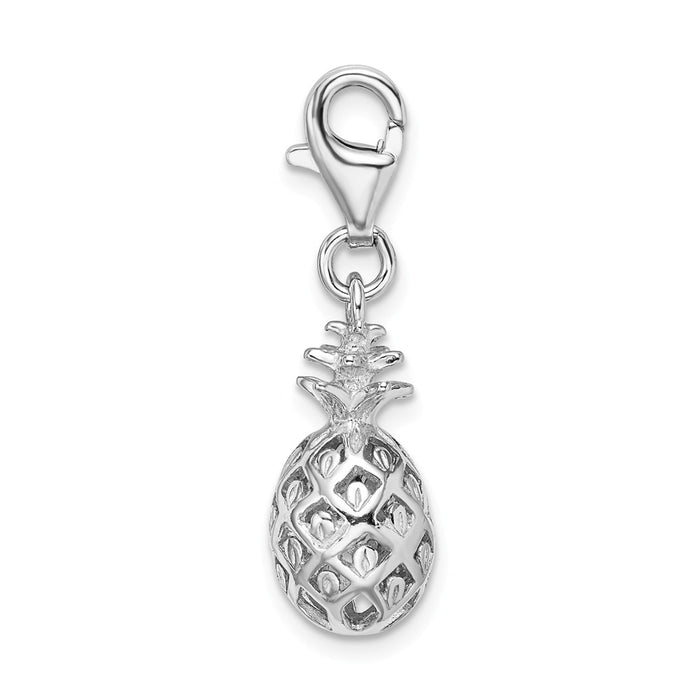 Million Charms 925 Sterling Silver Rhodium-Plated Click-On Polished Pineapple Charm
