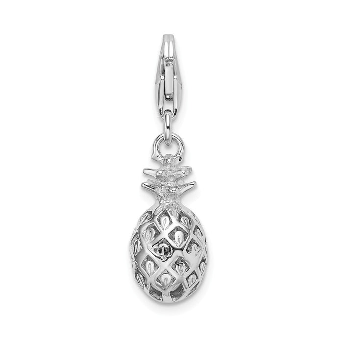 Million Charms 925 Sterling Silver Rhodium-Plated Click-On Polished Pineapple Charm