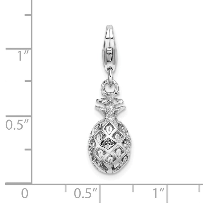 Million Charms 925 Sterling Silver Rhodium-Plated Click-On Polished Pineapple Charm