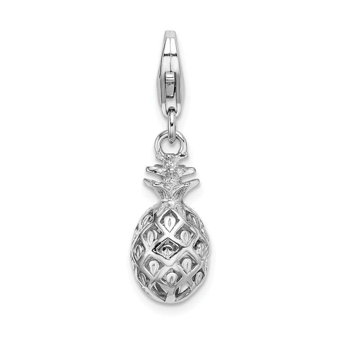 Million Charms 925 Sterling Silver Rhodium-Plated Click-On Polished Pineapple Charm
